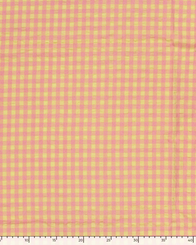 Tissu Seersucker Vichy Jaune Rose - Mercerine
