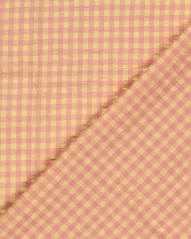 Tissu Seersucker Vichy Jaune Rose - Mercerine
