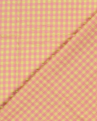 Tissu Seersucker Vichy Jaune Rose - Mercerine