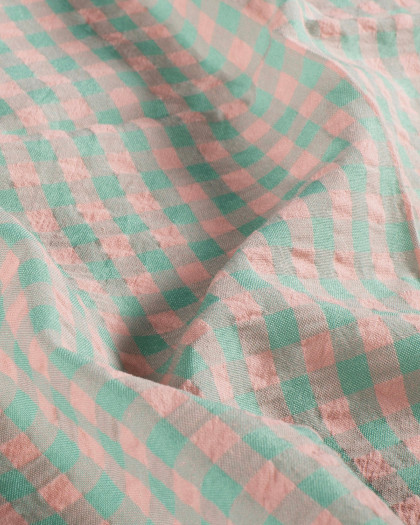 Tissu Seersucker Vichy Vert Rose - Mercerine