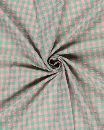Tissu Seersucker Vichy Vert Rose - Mercerine