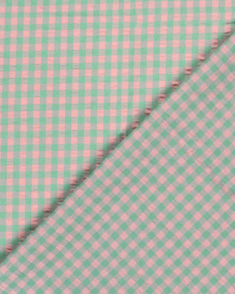 Tissu Seersucker Vichy Vert Rose - Mercerine