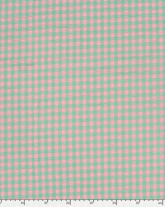 Tissu Seersucker Vichy Vert Rose - Mercerine