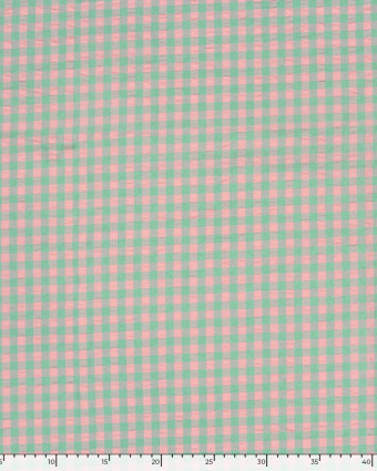 Tissu Seersucker Vichy Vert Rose - Mercerine