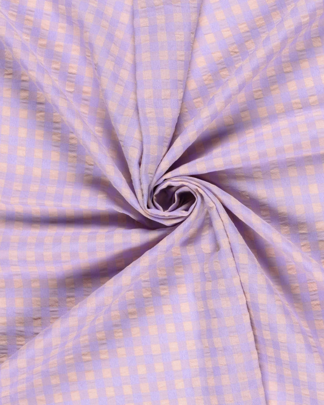 Tissu Seersucker Vichy Lilas Pêche - Mercerine