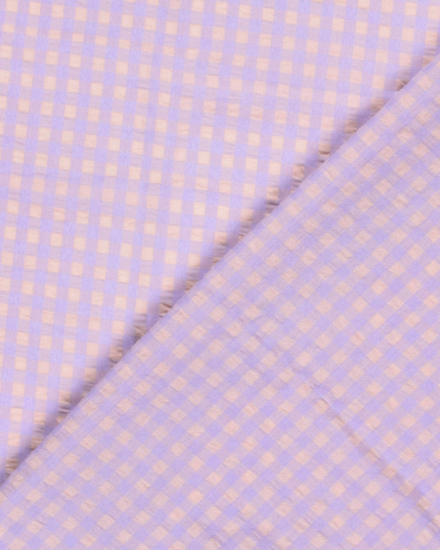 Tissu Seersucker Vichy Lilas Pêche - Mercerine