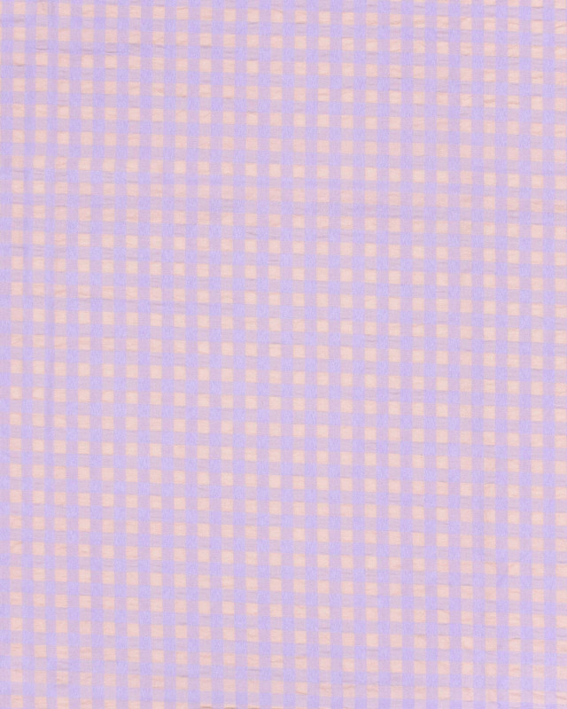 Tissu Seersucker Vichy Lilas Pêche - Mercerine