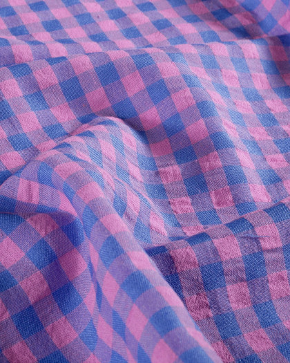 Tissu Seersucker Vichy Bleu Fuchsia  - Mercerine