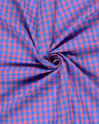 Tissu Seersucker Vichy Bleu Fuschia  - Mercerine