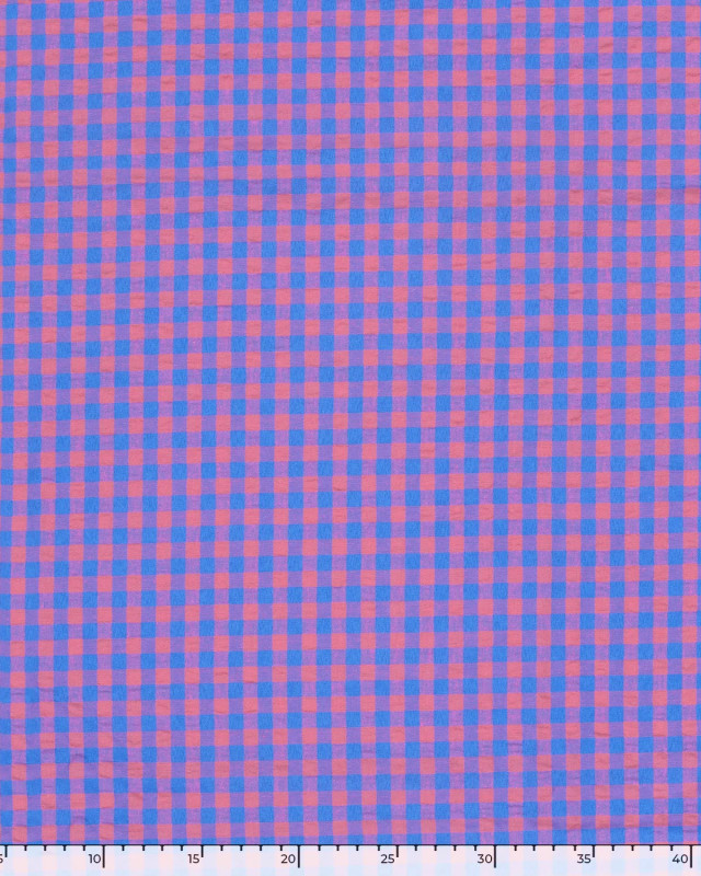 Tissu Seersucker Vichy Bleu Fuschia  - Mercerine