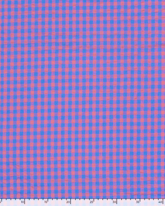 Tissu Seersucker Vichy Bleu Fuschia  - Mercerine