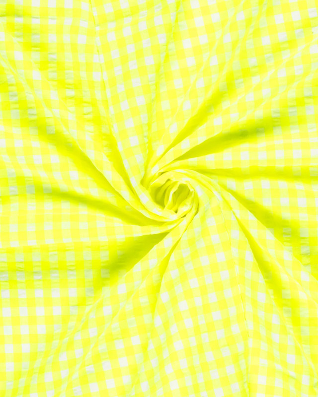Tissu Seersucker Vichy Jaune Fluo - Mercerine