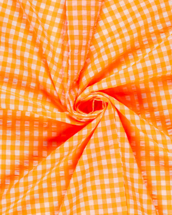 Tissu Seersucker Vichy Orange Fluo - Mercerine