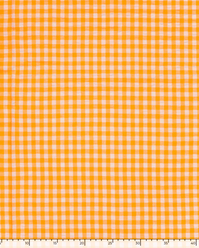 Tissu Seersucker Vichy Orange Fluo - Mercerine