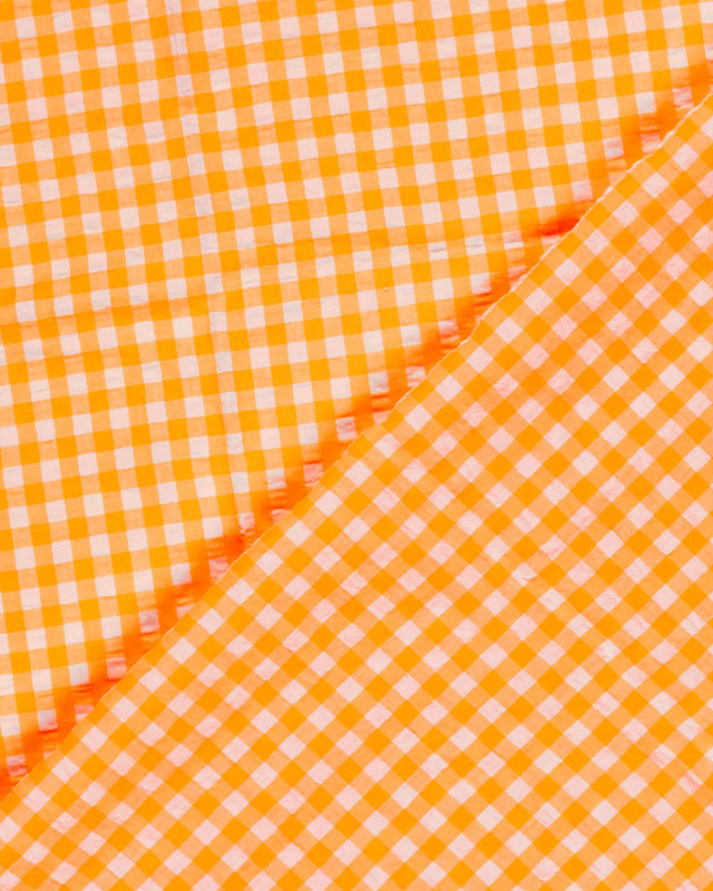 Tissu Seersucker Vichy Orange Fluo - Mercerine