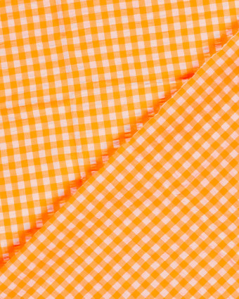 Tissu Seersucker Vichy Orange Fluo - Mercerine