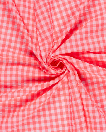 Tissu Seersucker Vichy Rose Fluo - Mercerine