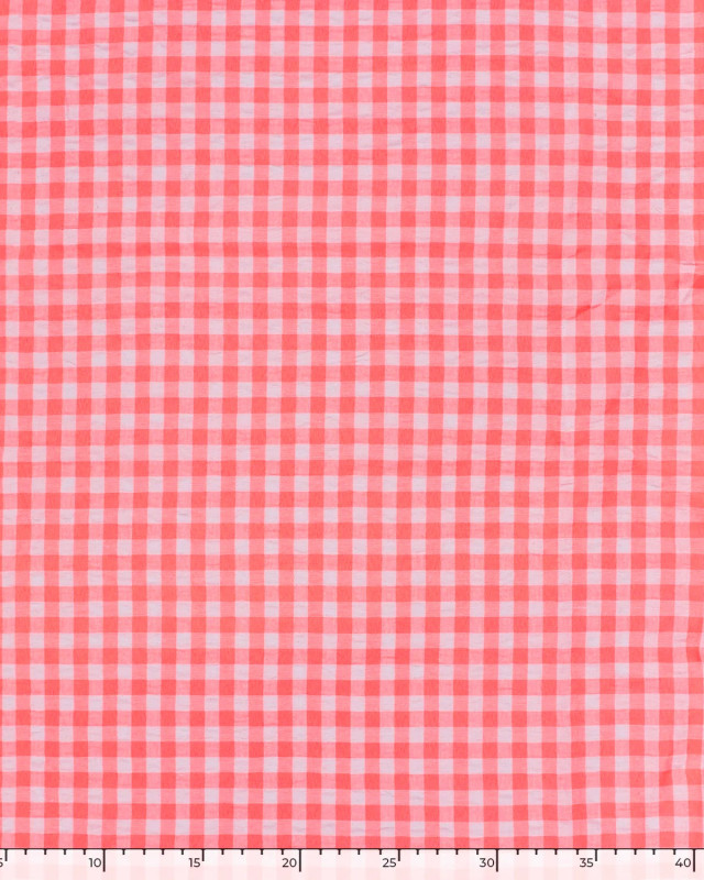 Tissu Seersucker Vichy Rose Fluo - Mercerine