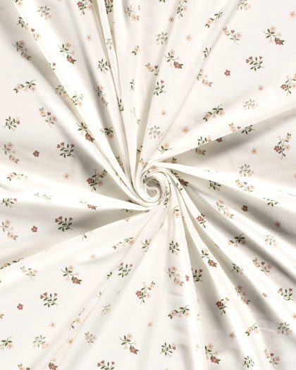 Tissu Jersey de Coton Ecru Petites Fleurs - Mercerine