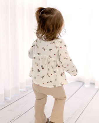Tissu Jersey de Coton Ecru Petites Fleurs - Mercerine