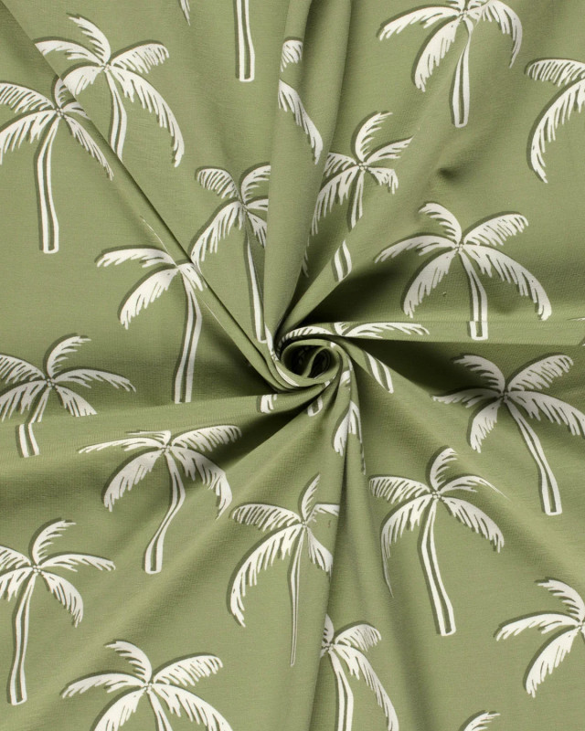 Tissu Jersey de Coton Vert Motif Palmiers - Mercerine