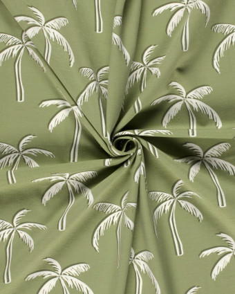 Tissu Jersey de Coton Vert Motif Palmiers - Mercerine