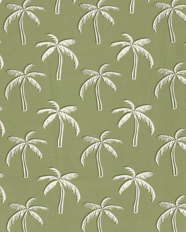 Tissu Jersey de Coton Vert Motif Palmiers - Mercerine