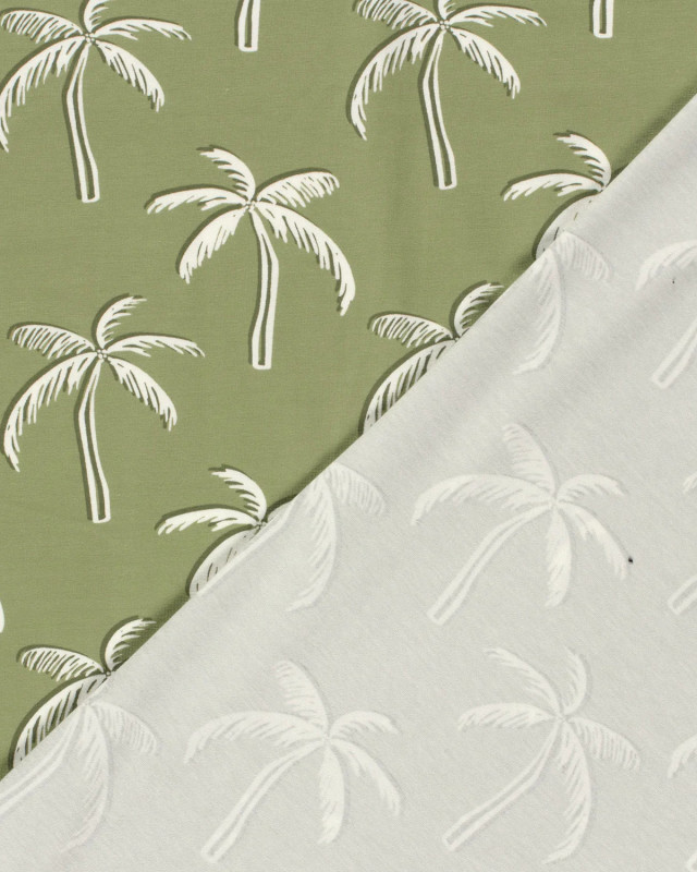 Tissu Jersey de Coton Vert Motif Palmiers - Mercerine