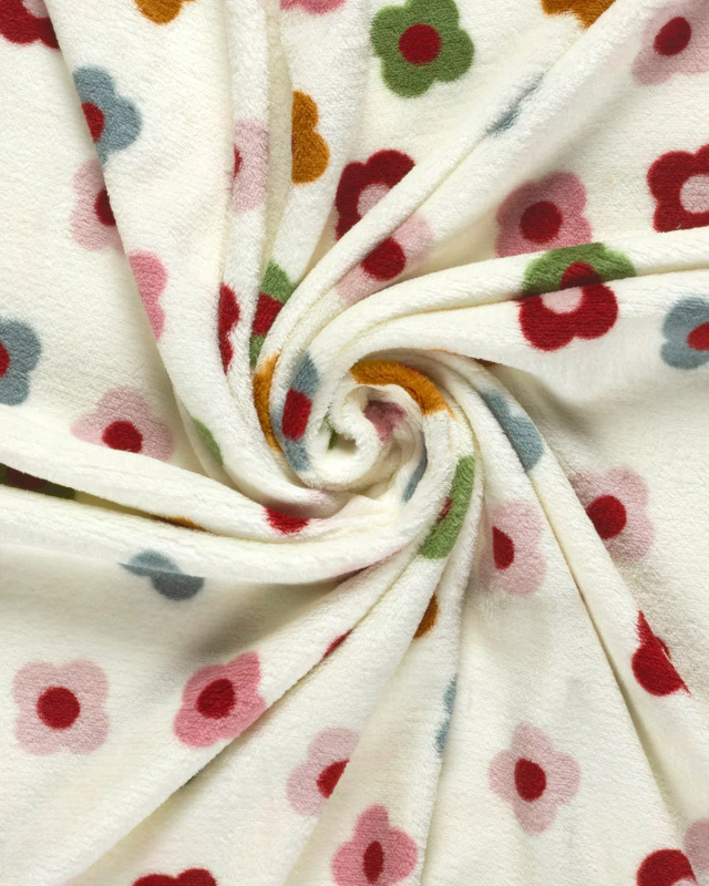 Tissu Doudou Ecru Petites Fleurs Multicolores - Mercerine