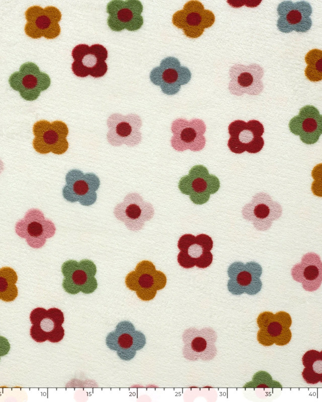 Tissu Doudou Ecru Petites Fleurs Multicolores - Mercerine
