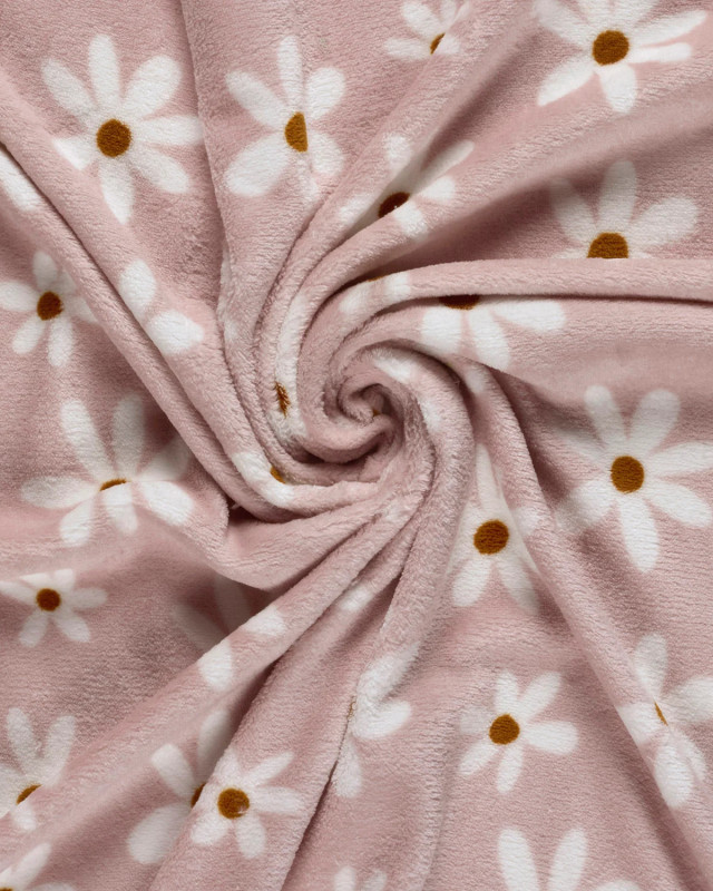 Tissu Doudou Light Mauve Motif Marguerite  - Mercerine
