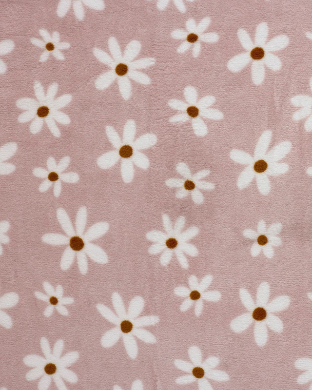 Tissu Doudou Light Mauve Motif Marguerite  - Mercerine