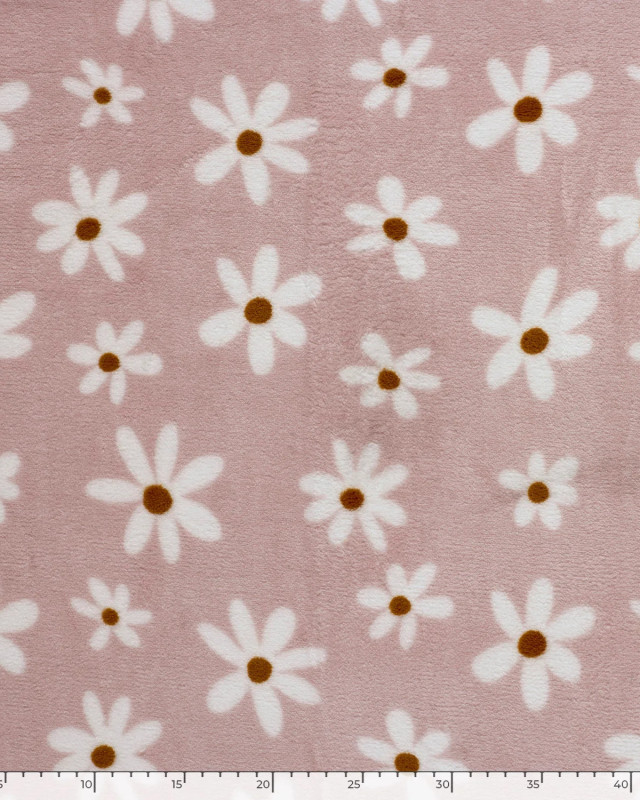 Tissu Doudou Light Mauve Motif Marguerite  - Mercerine