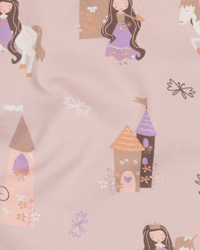 Popeline de Coton Princesse Licorne Beige Rosé - Mercerine