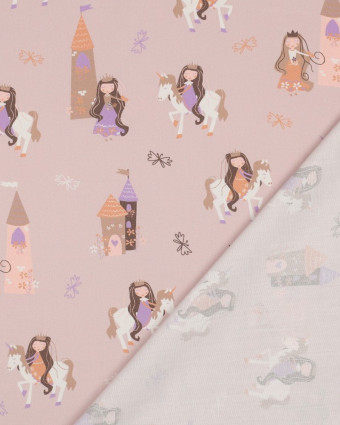 Popeline de Coton Princesse Licorne Beige Rosé - Mercerine