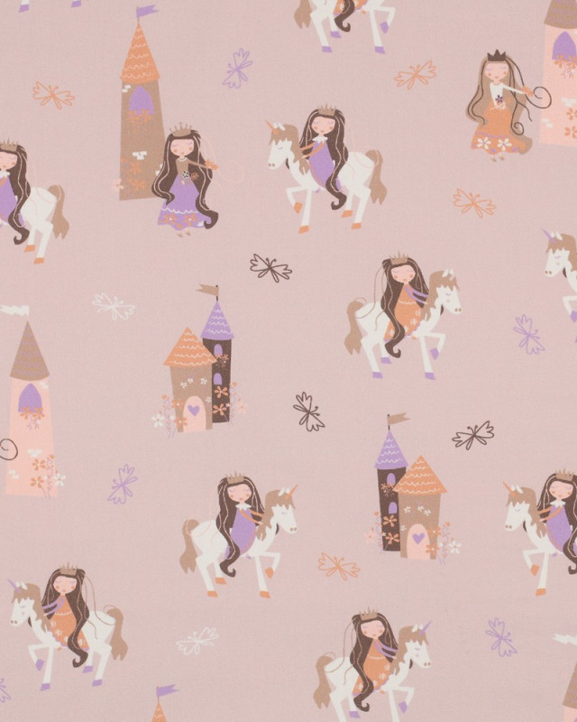 Popeline de Coton Princesse Licorne Beige Rosé - Mercerine