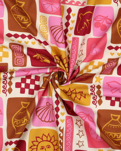 Popeline de Coton Summer Patchwork Ecru - Mercerine