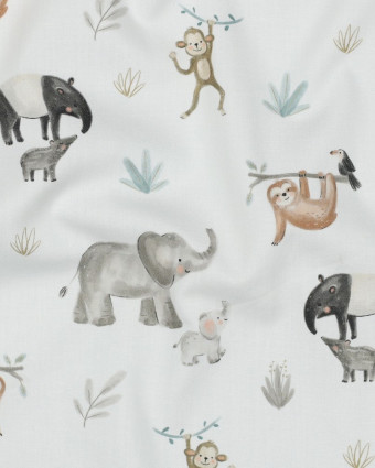Popeline de Coton Ecru Animaux Jungle  - Mercerine