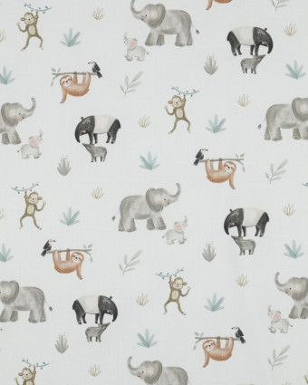 Popeline de Coton Ecru Animaux Jungle  - Mercerine