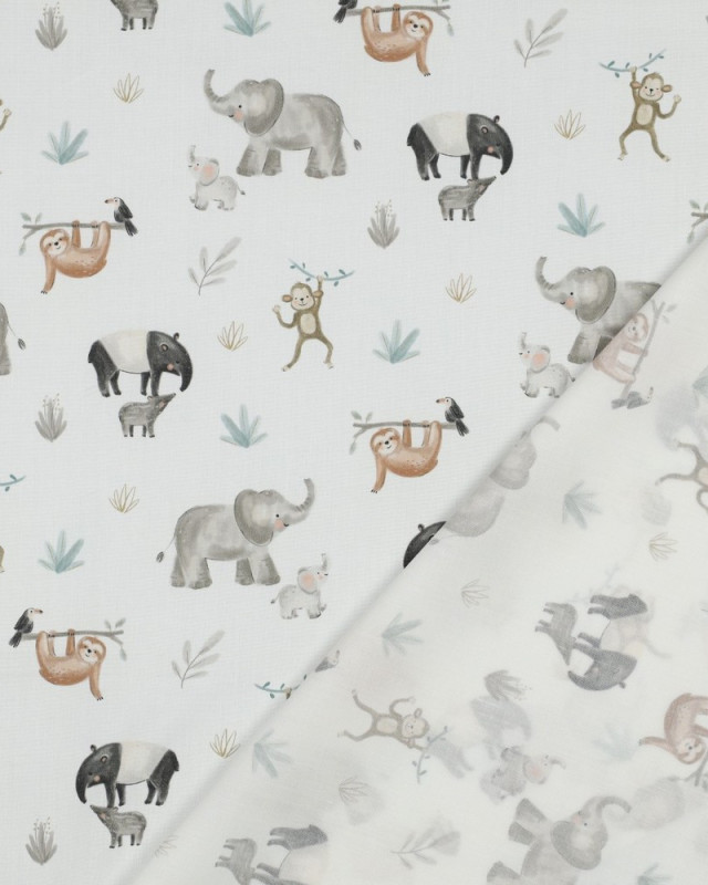 Popeline de Coton Ecru Animaux Jungle  - Mercerine