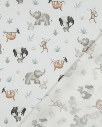 Popeline de Coton Ecru Animaux Jungle  - Mercerine