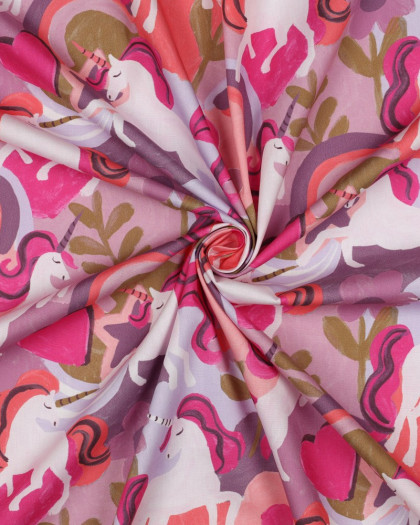 Popeline de Coton Licorne Rose - Mercerine