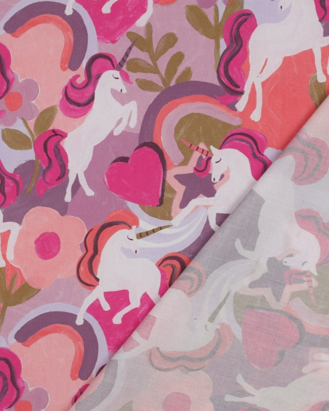 Popeline de Coton Licorne Rose - Mercerine