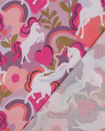 Popeline de Coton Licorne Rose - Mercerine