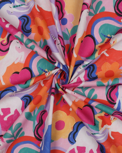 Popeline de Coton Licorne Multicolore - Mercerine