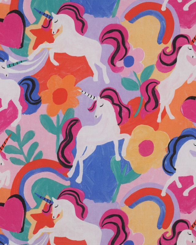 Popeline de Coton Licorne Multicolore - Mercerine