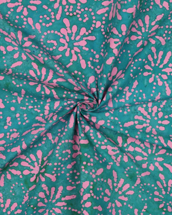 Coton Batik Aquarelle Floral Bleu Vert - Mercerine