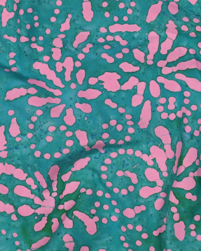 Coton Batik Aquarelle Floral Bleu Vert - Mercerine