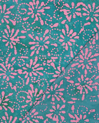 Coton Batik Aquarelle Floral Bleu Vert - Mercerine