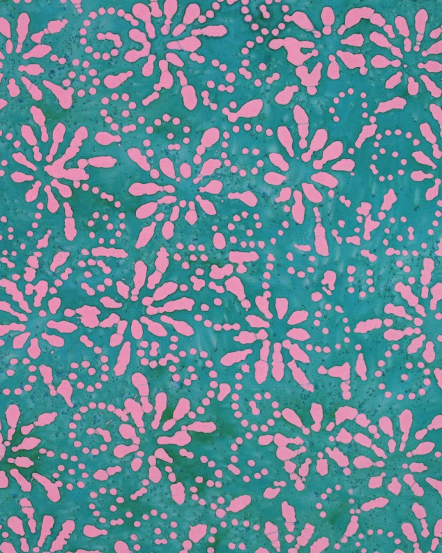 Coton Batik Aquarelle Floral Bleu Vert - Mercerine